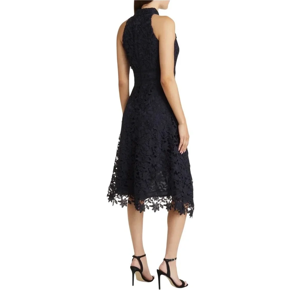 New Eliza‎ J Women Asymmetric Hem Mock Neck Lace Dress size 18 Navy Cocktail - Picture 4 of 16